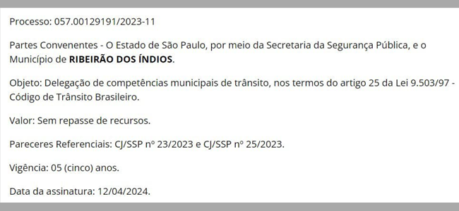 CONVÊNIO DE TRÂNSITO É PUBLICADO